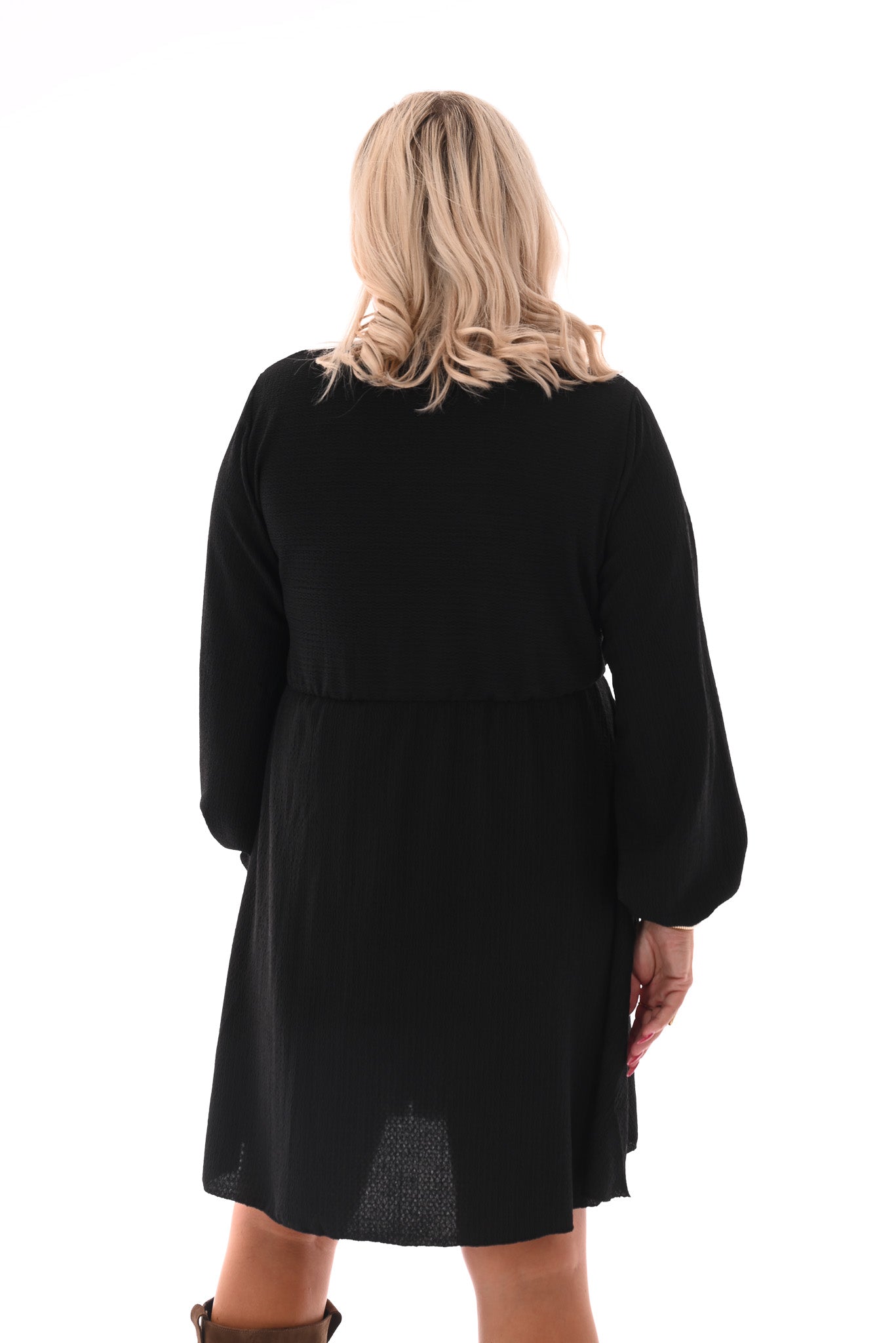 Korte crepe jurk met strik uni zwart