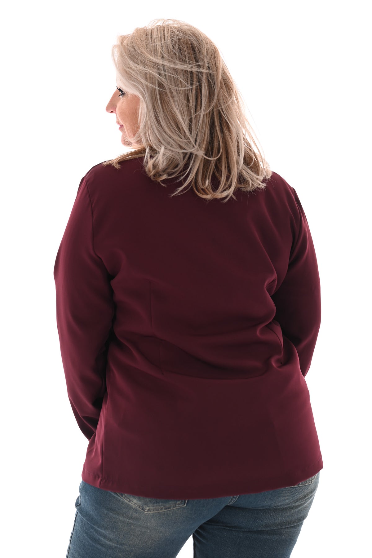 Blazer met ceintuur en gouden gesp bordeaux