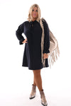 Jurk roezel kraag uni marineblauw