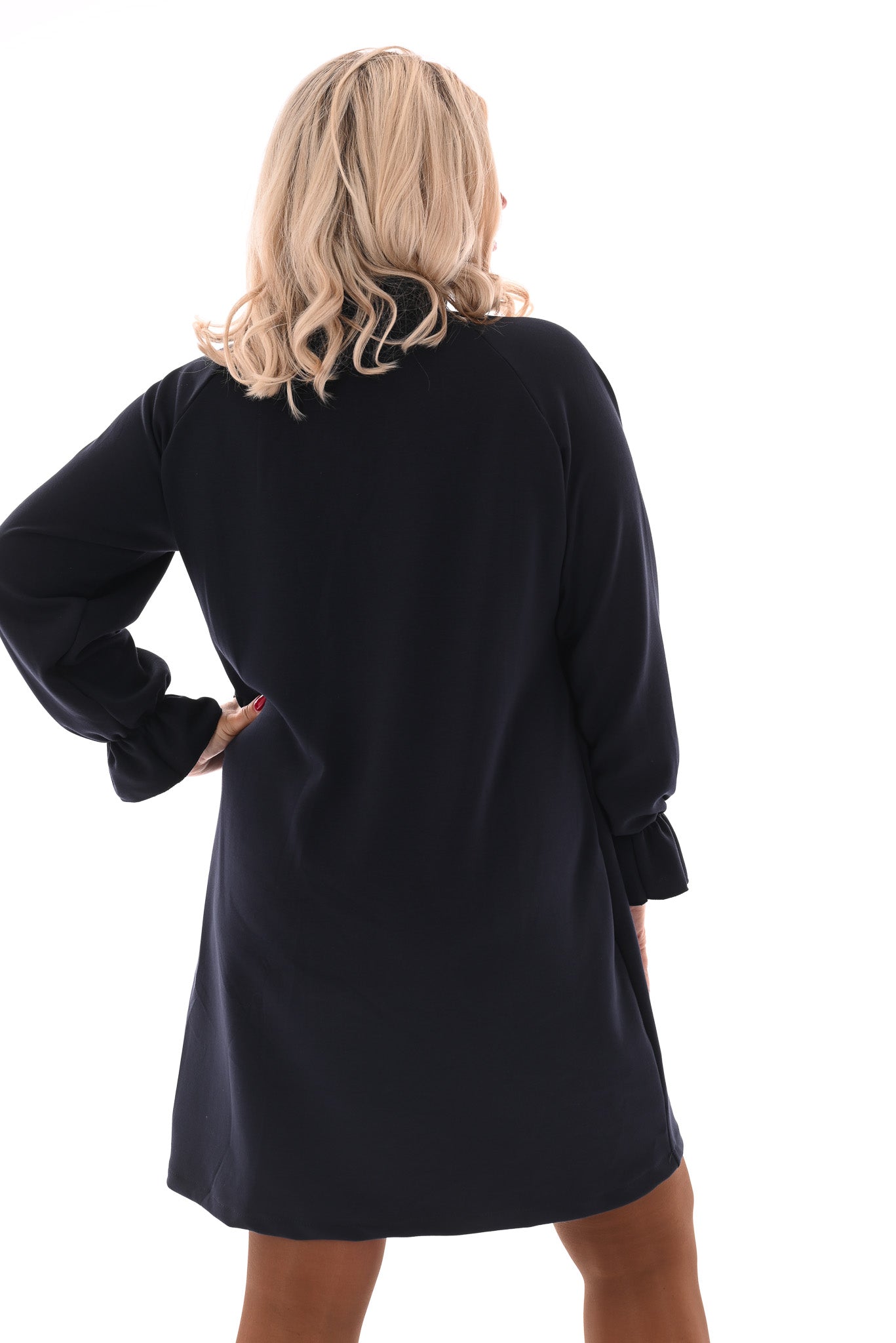 Jurk roezel kraag uni marineblauw
