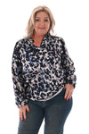Blouse opstaande kraag panterprint marineblauw