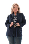 Blazer met ceintuur en gouden gesp marineblauw