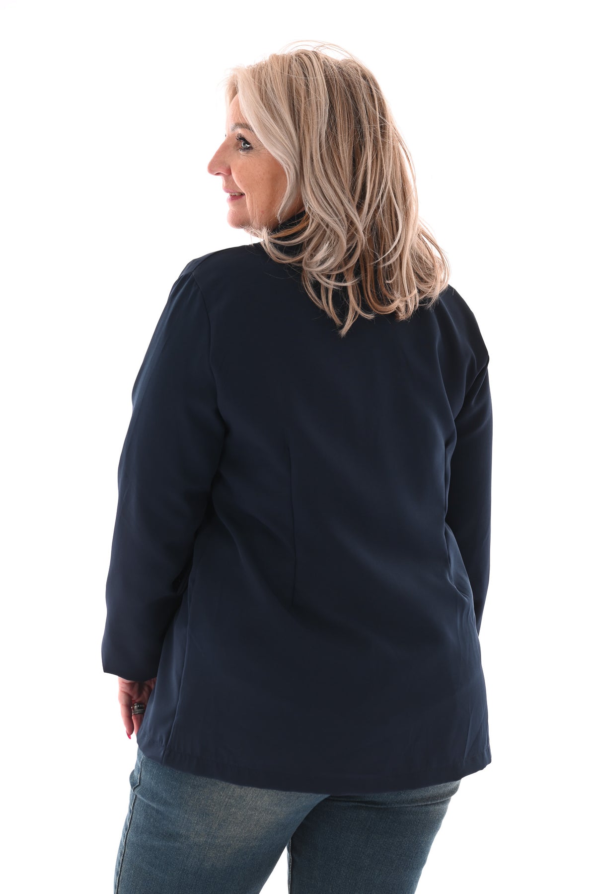 Blazer met ceintuur en gouden gesp marineblauw