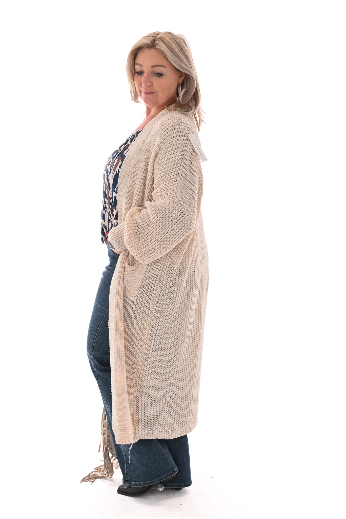 Gebreid vest met zakken creme