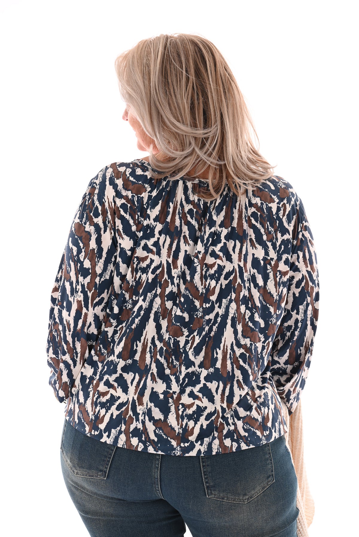 Basic top lange mouwen print vlekken jeansblauw