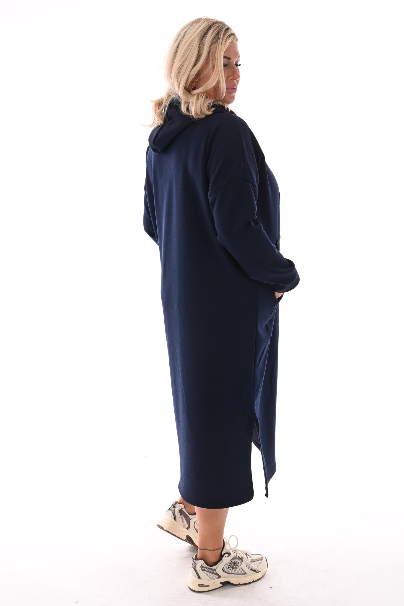 Lange sweaterdress met capuchon marineblauw