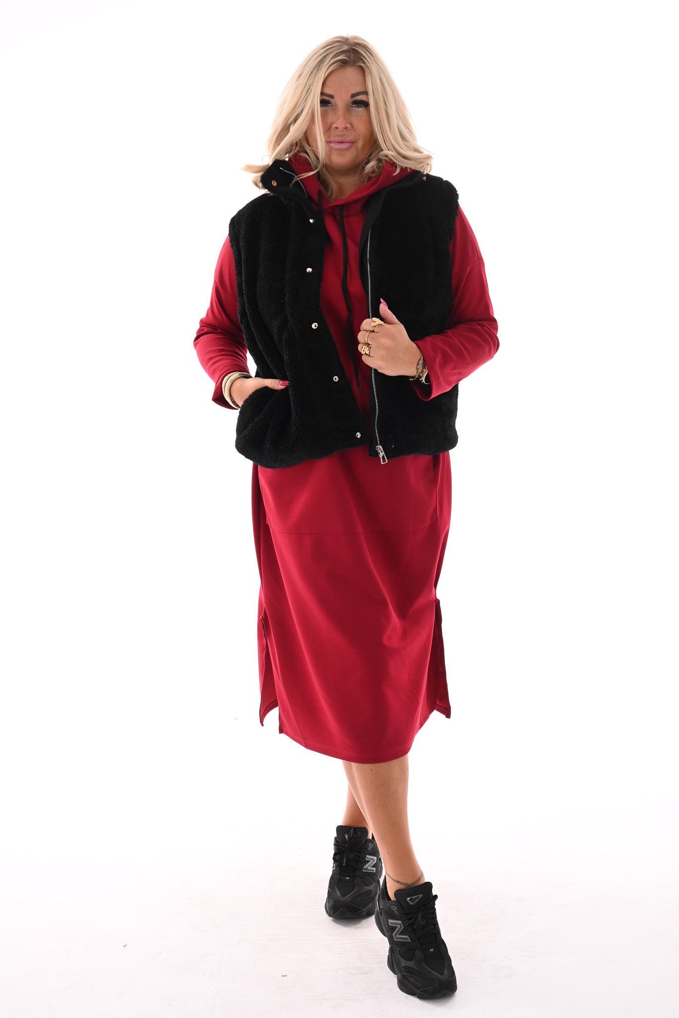 Lange sweaterdress met capuchon rood