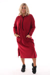 Lange sweaterdress met capuchon rood