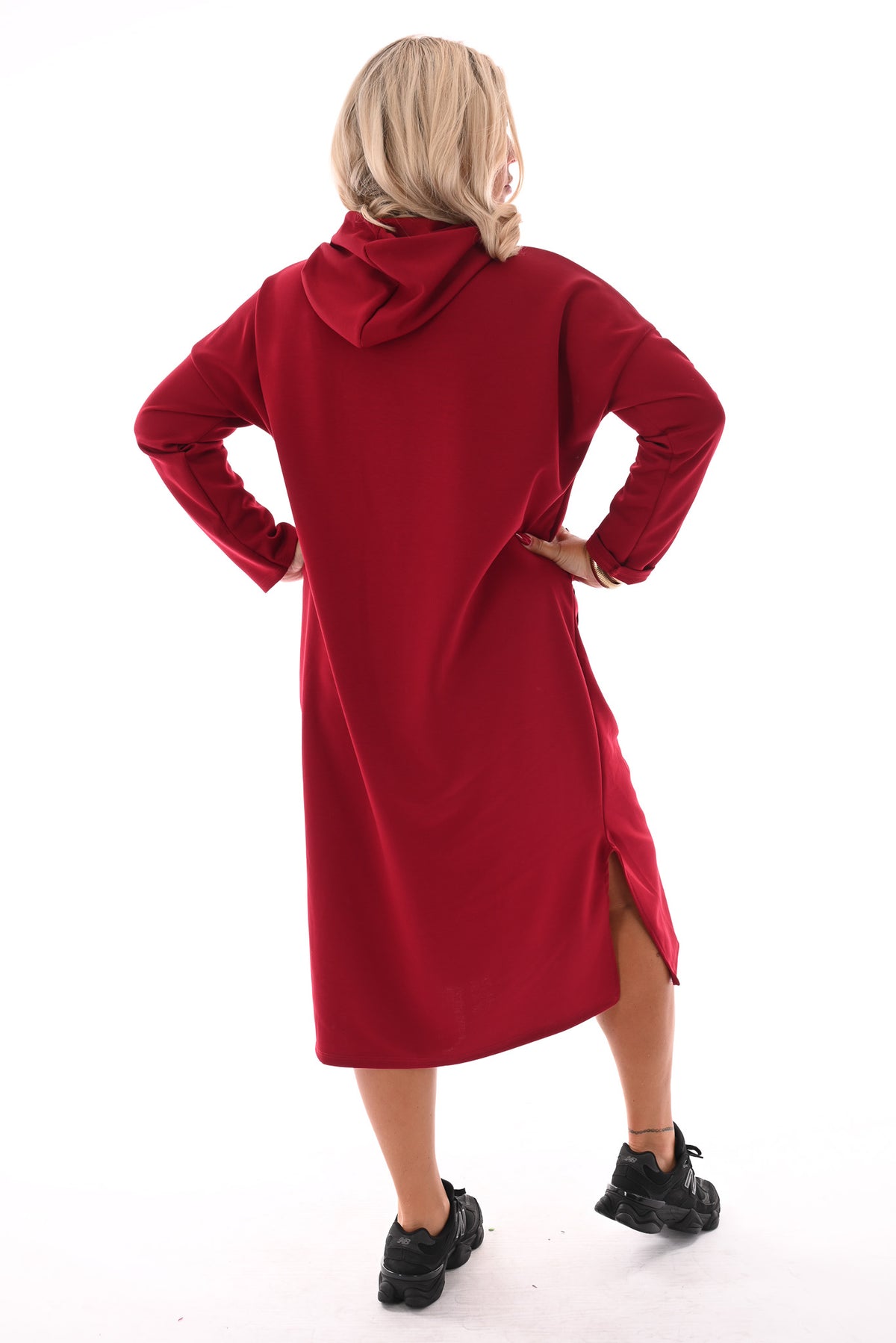 Lange sweaterdress met capuchon rood