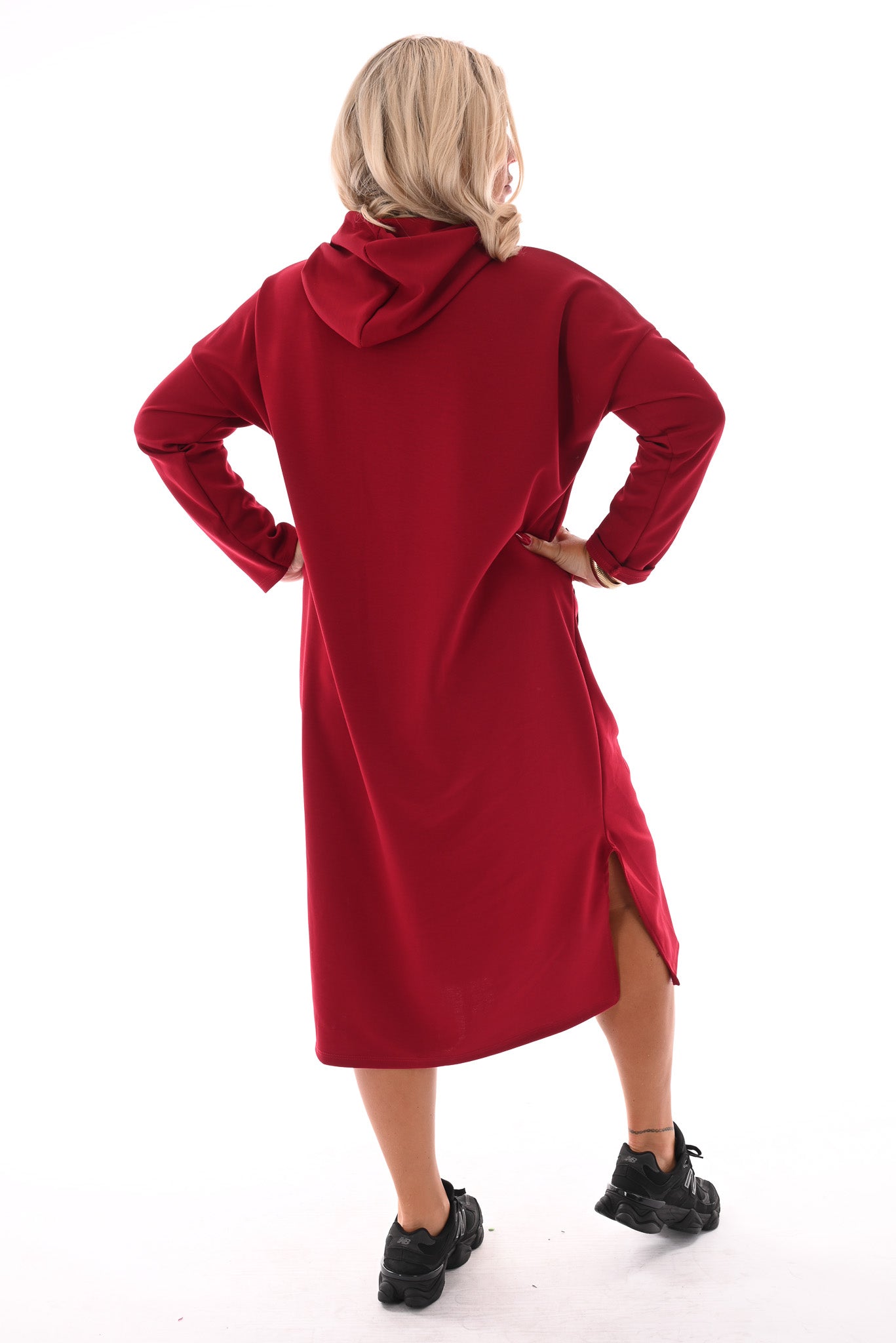 Lange sweaterdress met capuchon rood