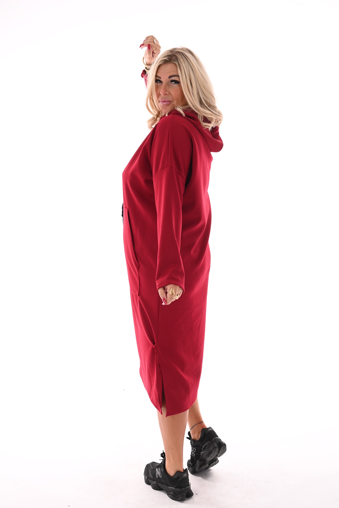 Lange sweaterdress met capuchon rood