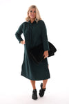 Lange sweaterdress met capuchon flessengroen