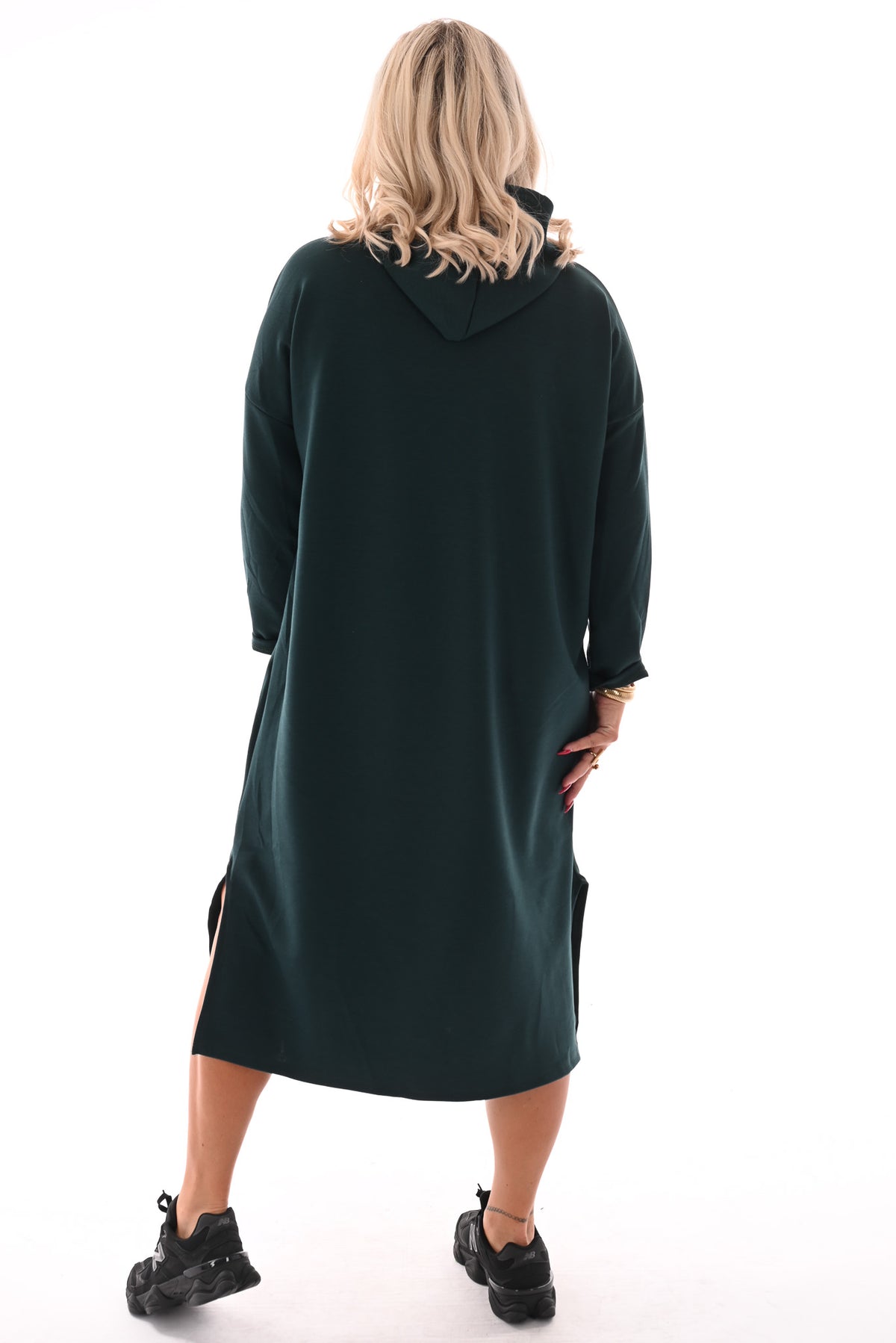 Lange sweaterdress met capuchon flessengroen