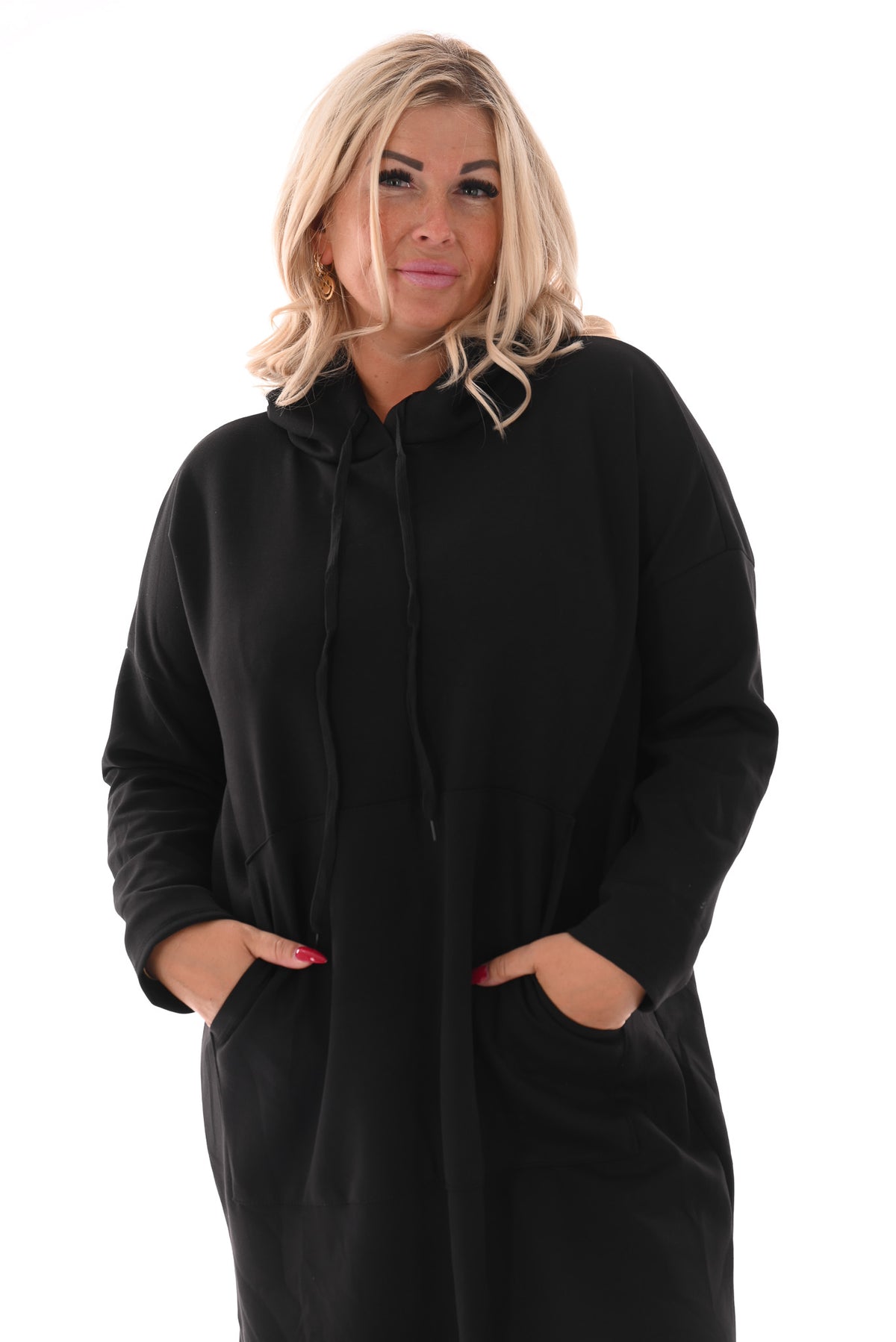 Lange sweaterdress met capuchon zwart