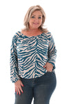 Basic top lange mouwen print strepen petrol