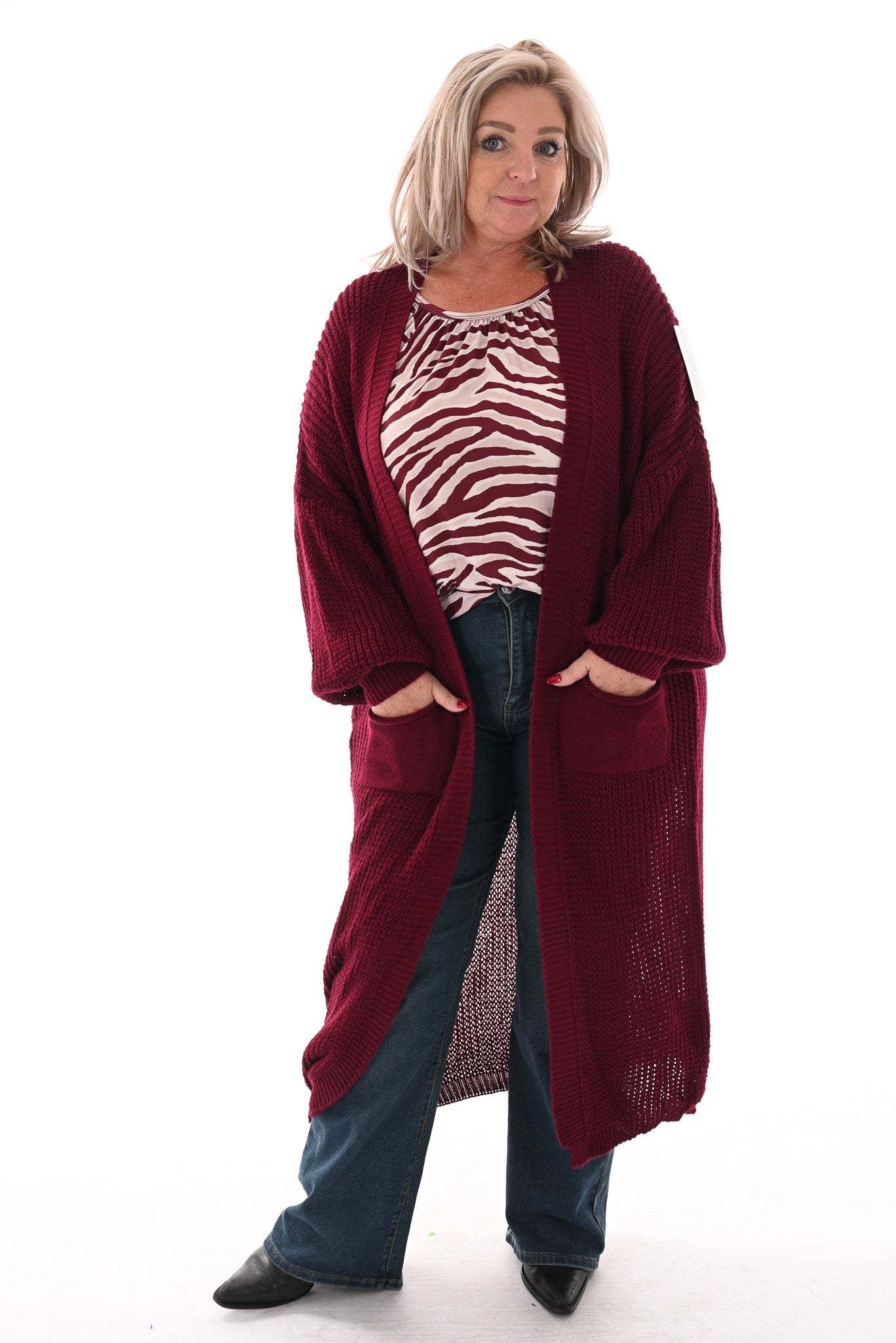 Gebreid vest met zakken bordeaux