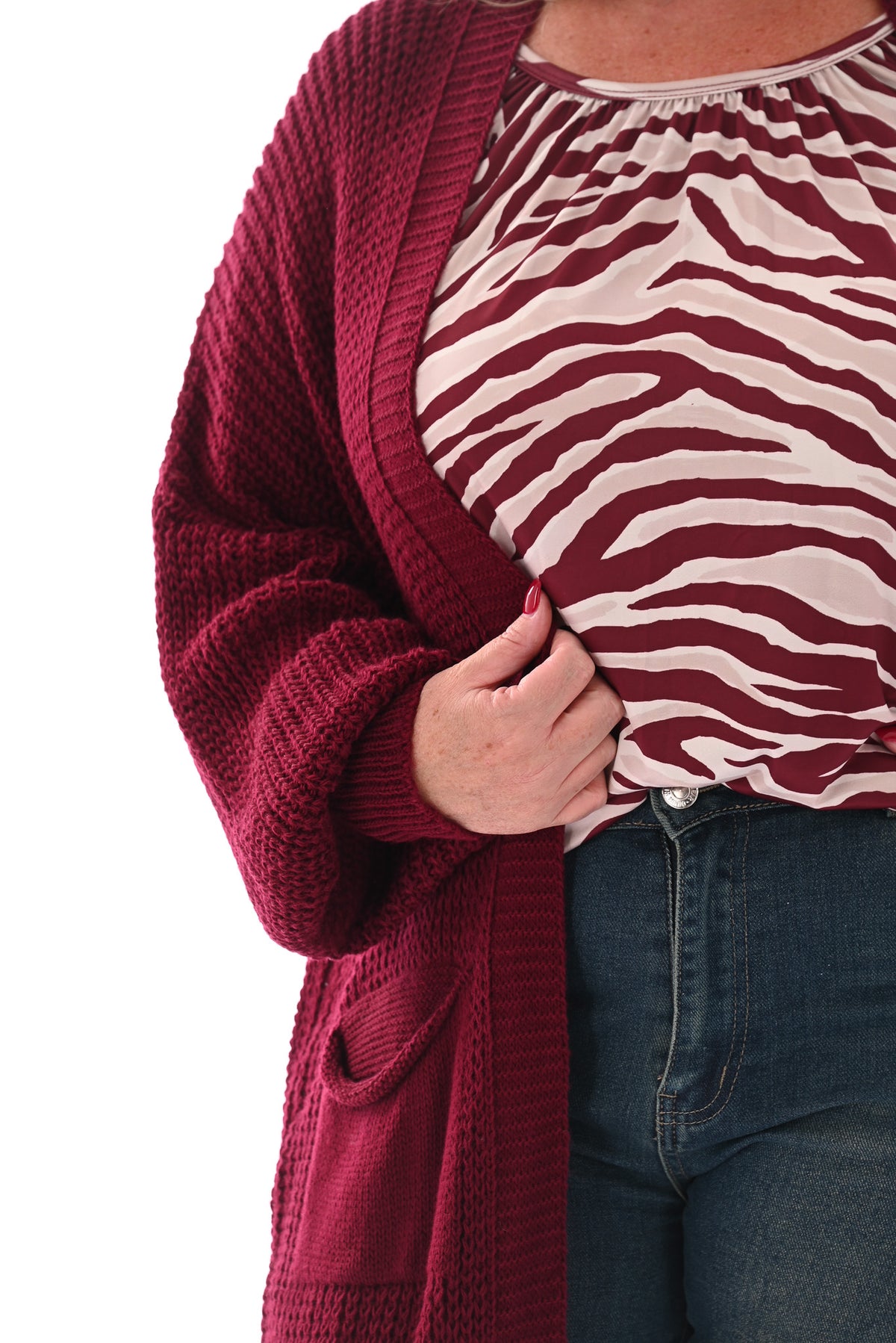 Gebreid vest met zakken bordeaux