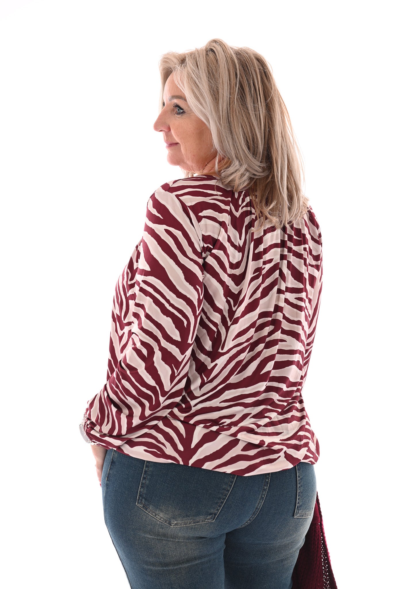 Basic top lange mouwen print strepen bordeaux