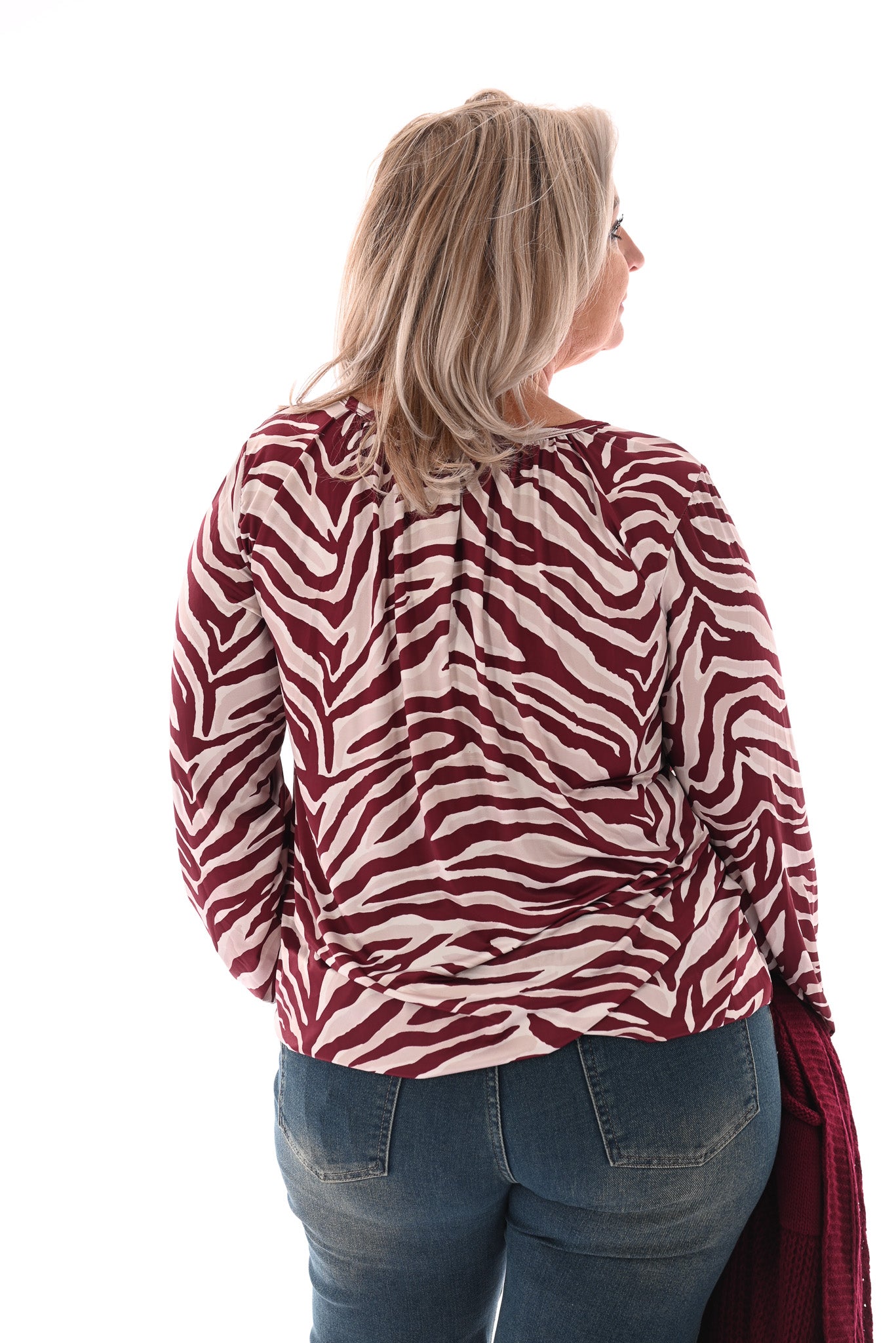 Basic top lange mouwen print strepen bordeaux