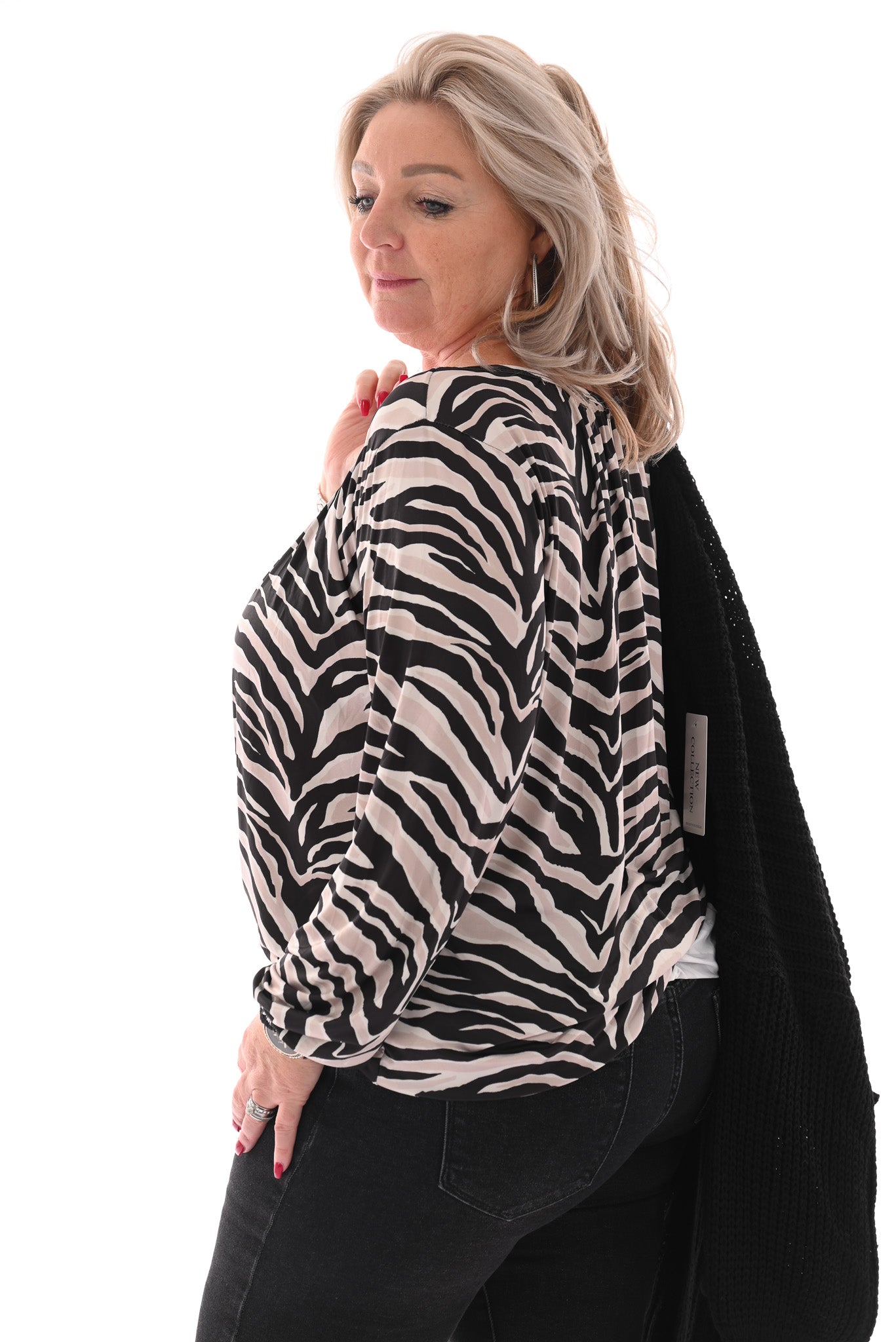 Basic top lange mouwen print strepen zwart