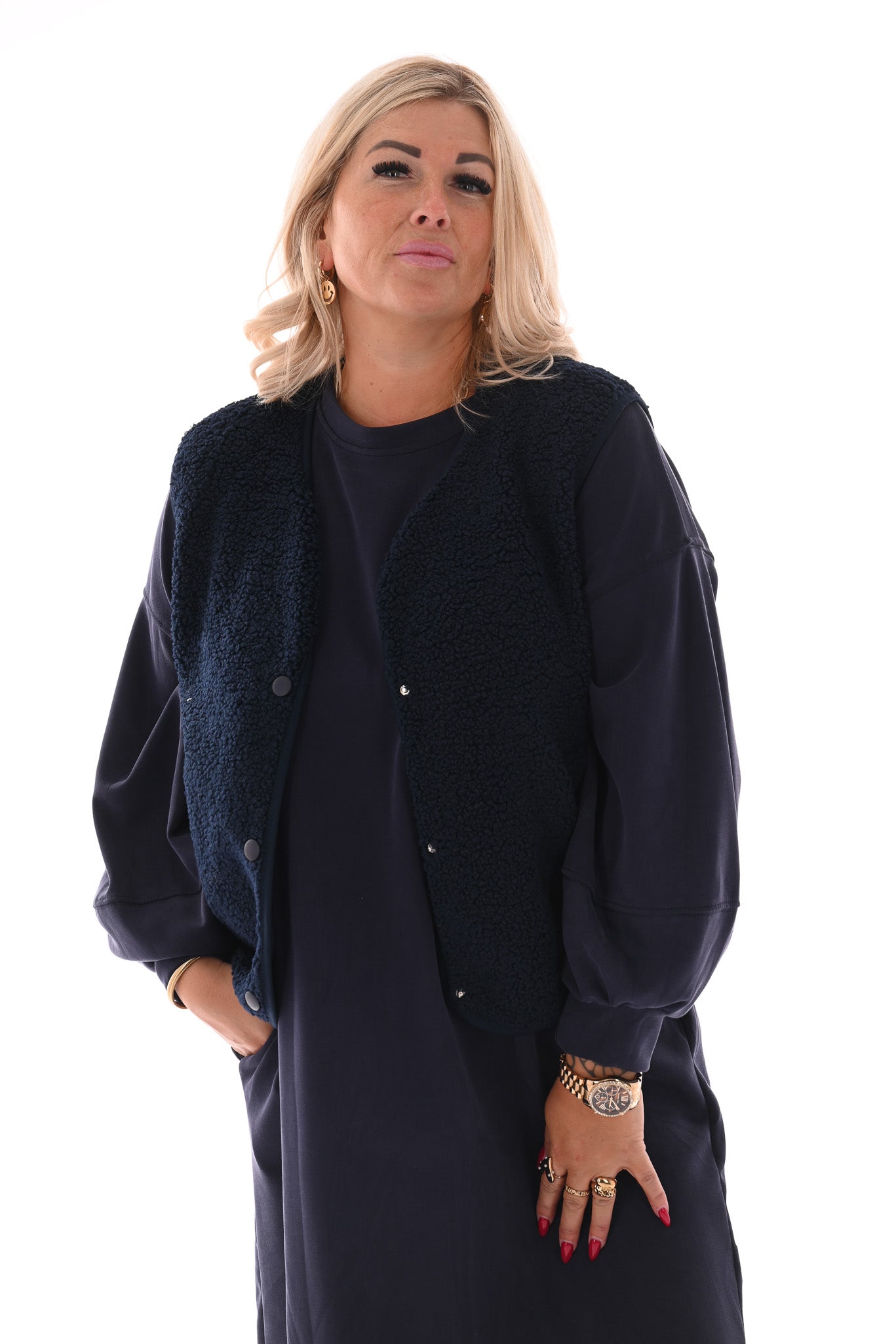 Teddy gilet marineblauw