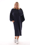 Lange sweaterdress met pofmouwen marineblauw