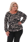 Basic top lange mouwen print strepen grijs