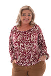 Basic top lange mouwen print vlekken bordeaux