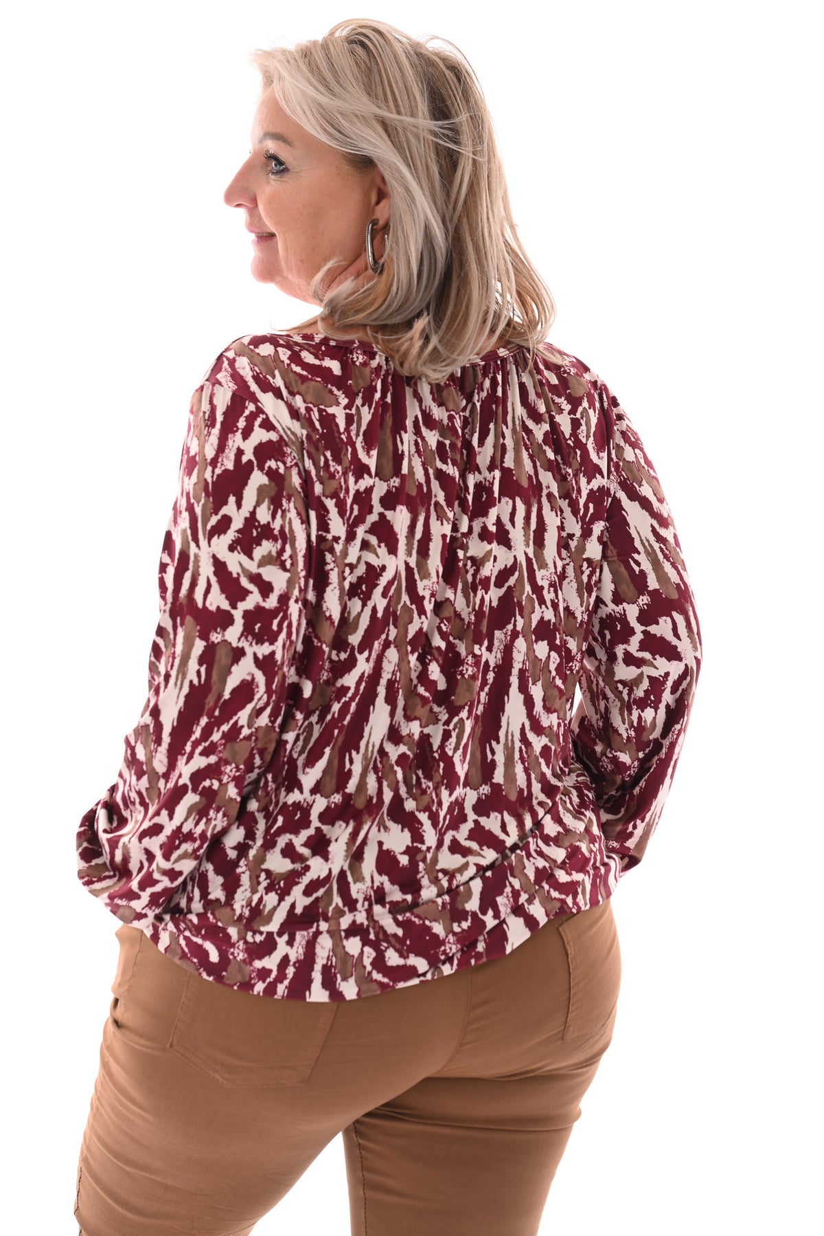 Basic top lange mouwen print vlekken bordeaux