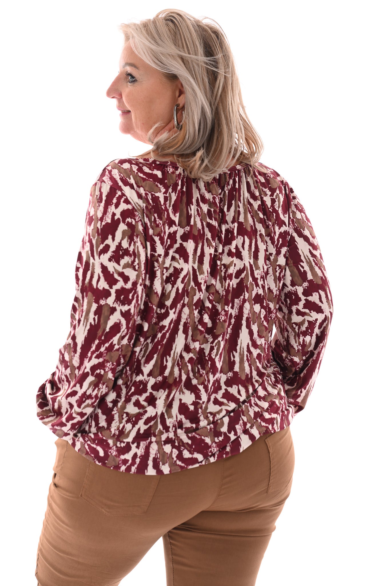 Basic top lange mouwen print vlekken bordeaux