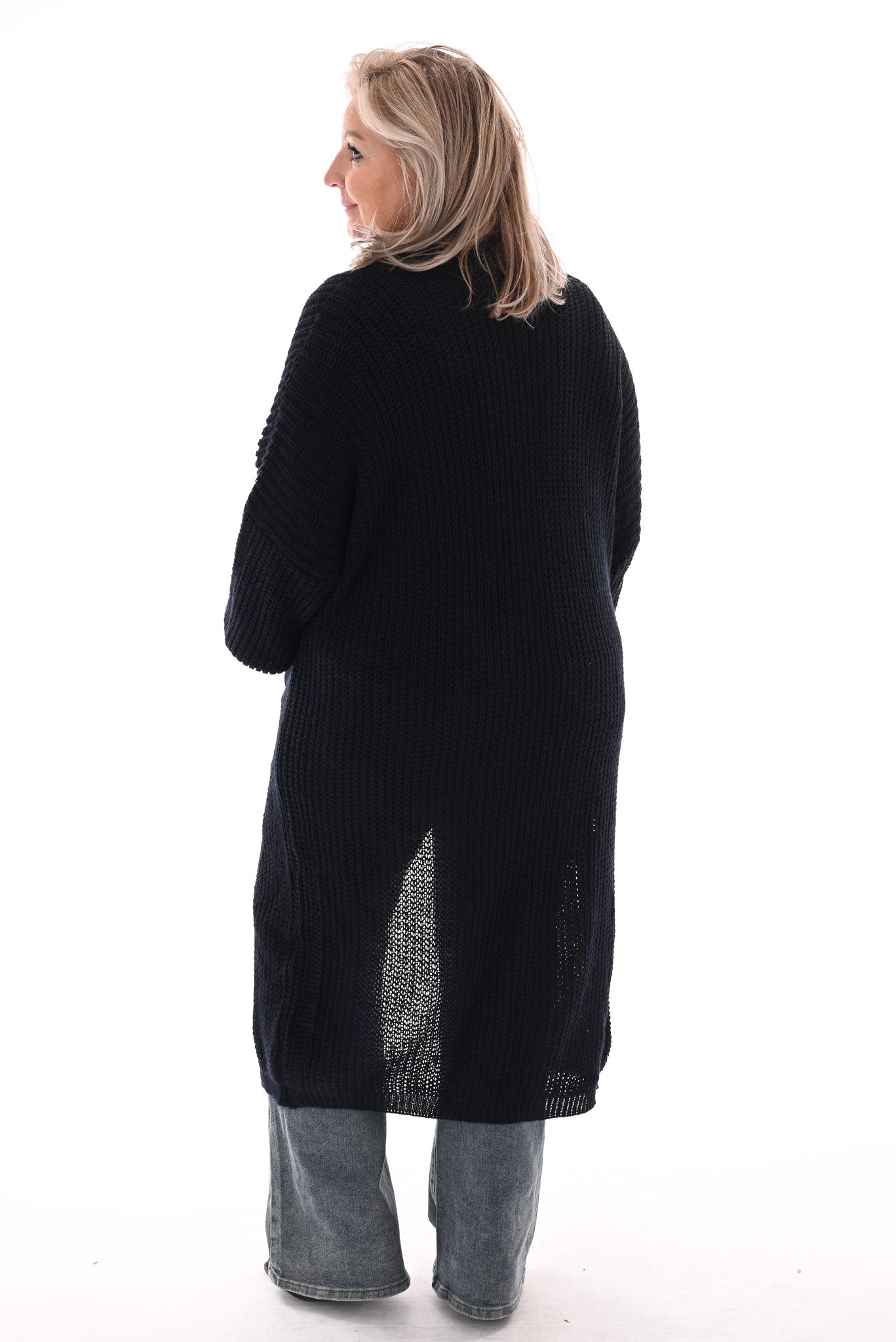Gebreid vest met zakken marineblauw