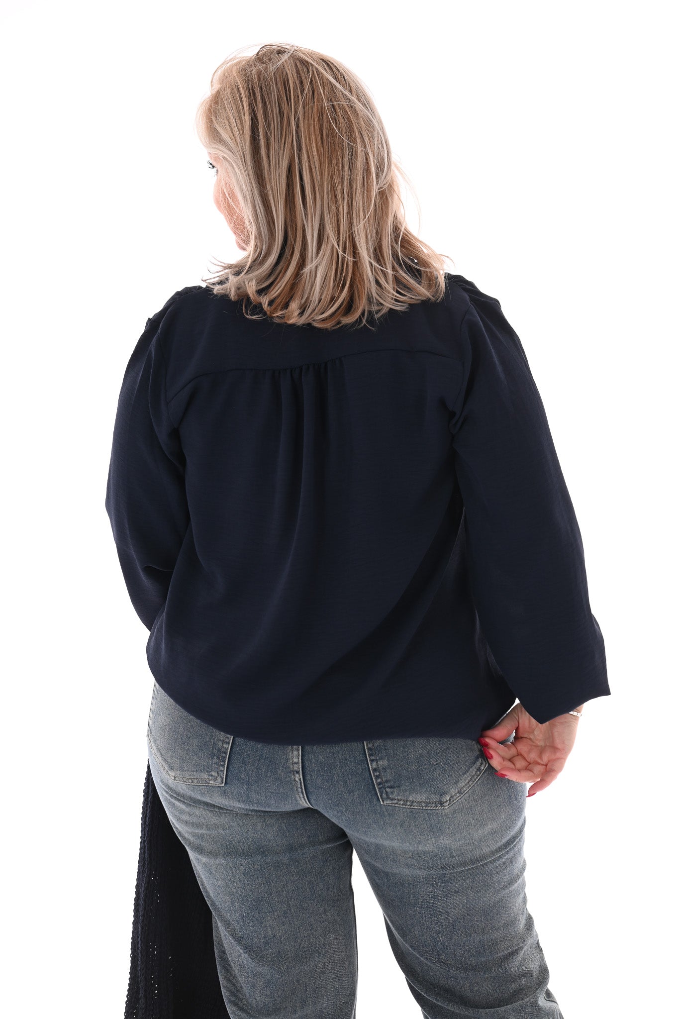 Blouse met strik marineblauw