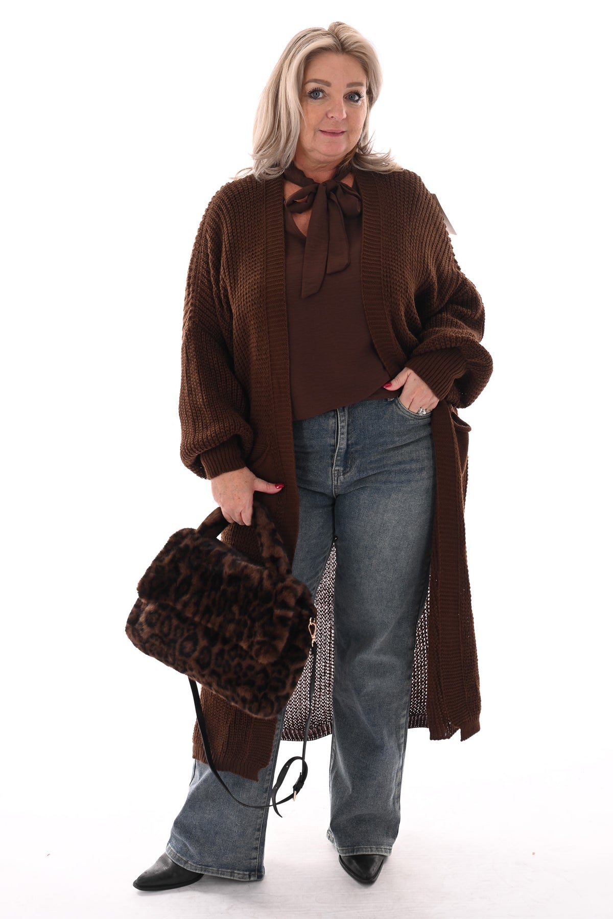 Blouse met strik bruin