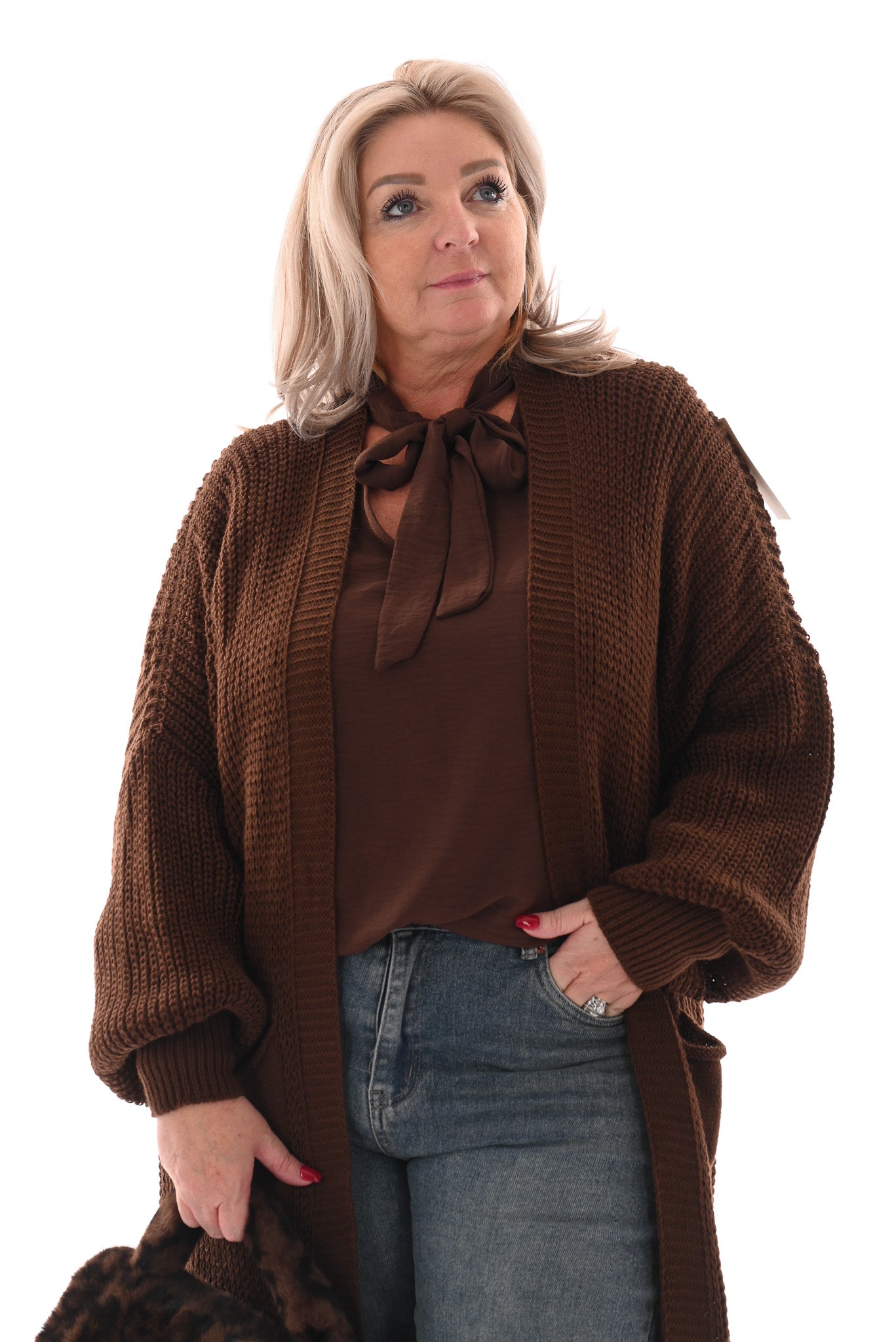 Blouse met strik bruin