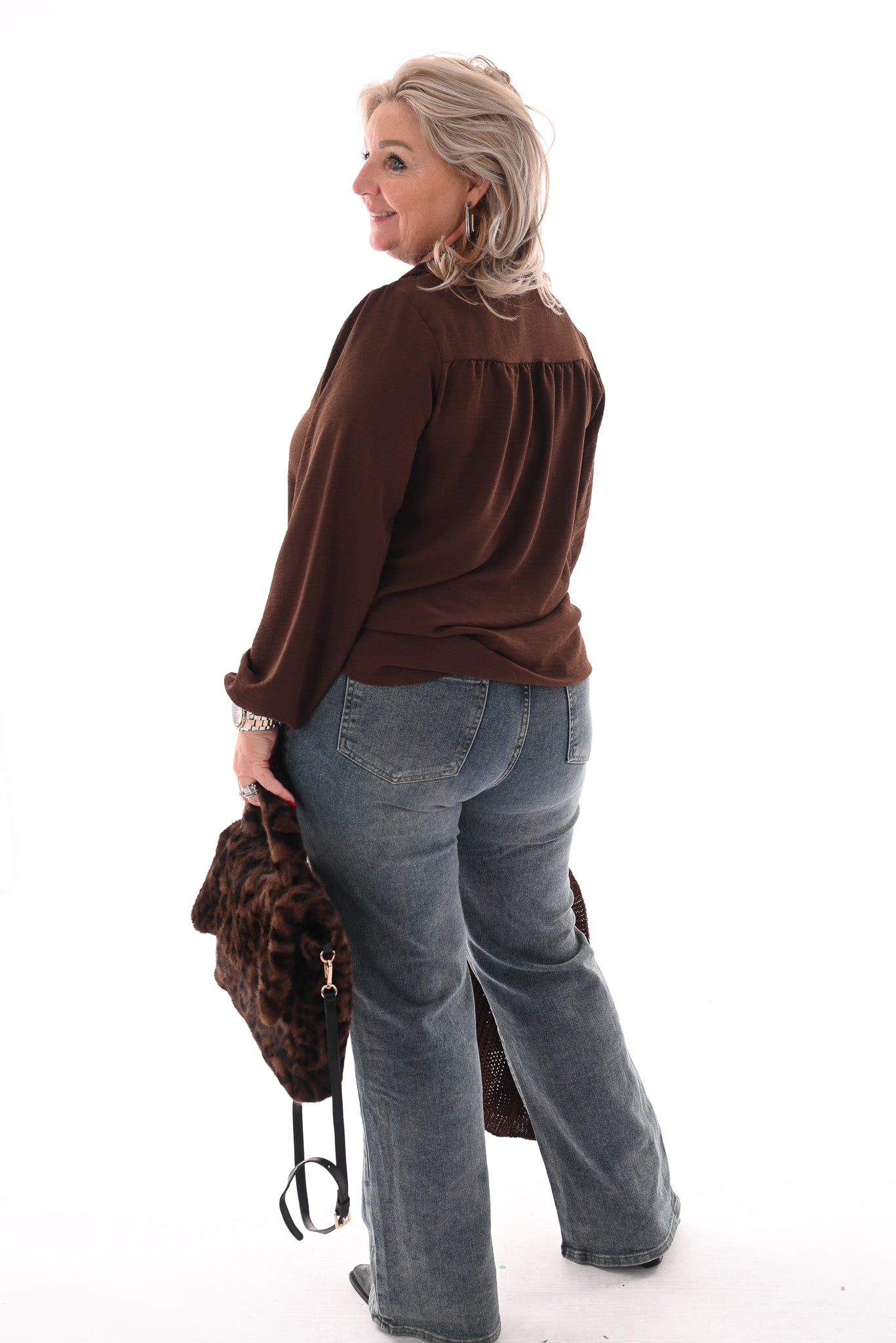Blouse met strik bruin