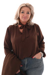 Blouse met strik bruin