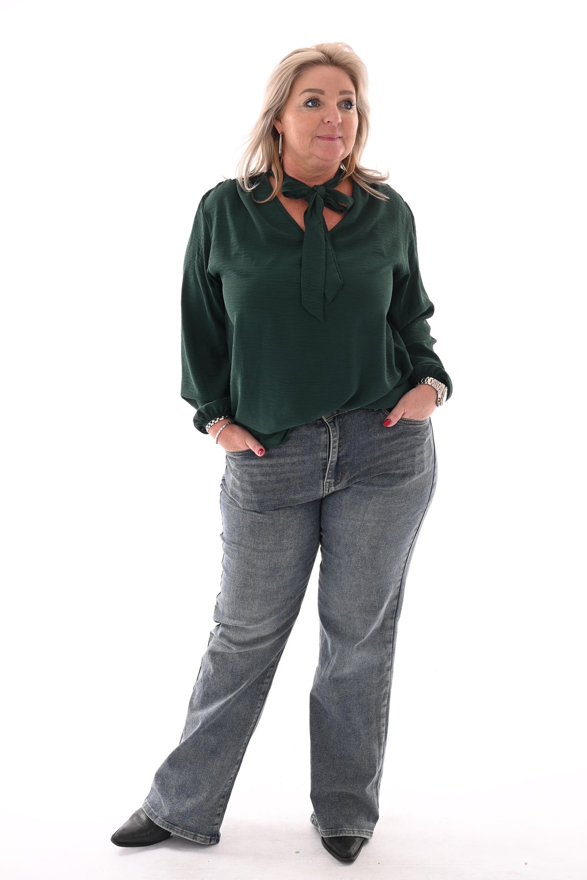 Blouse met strik flessengroen