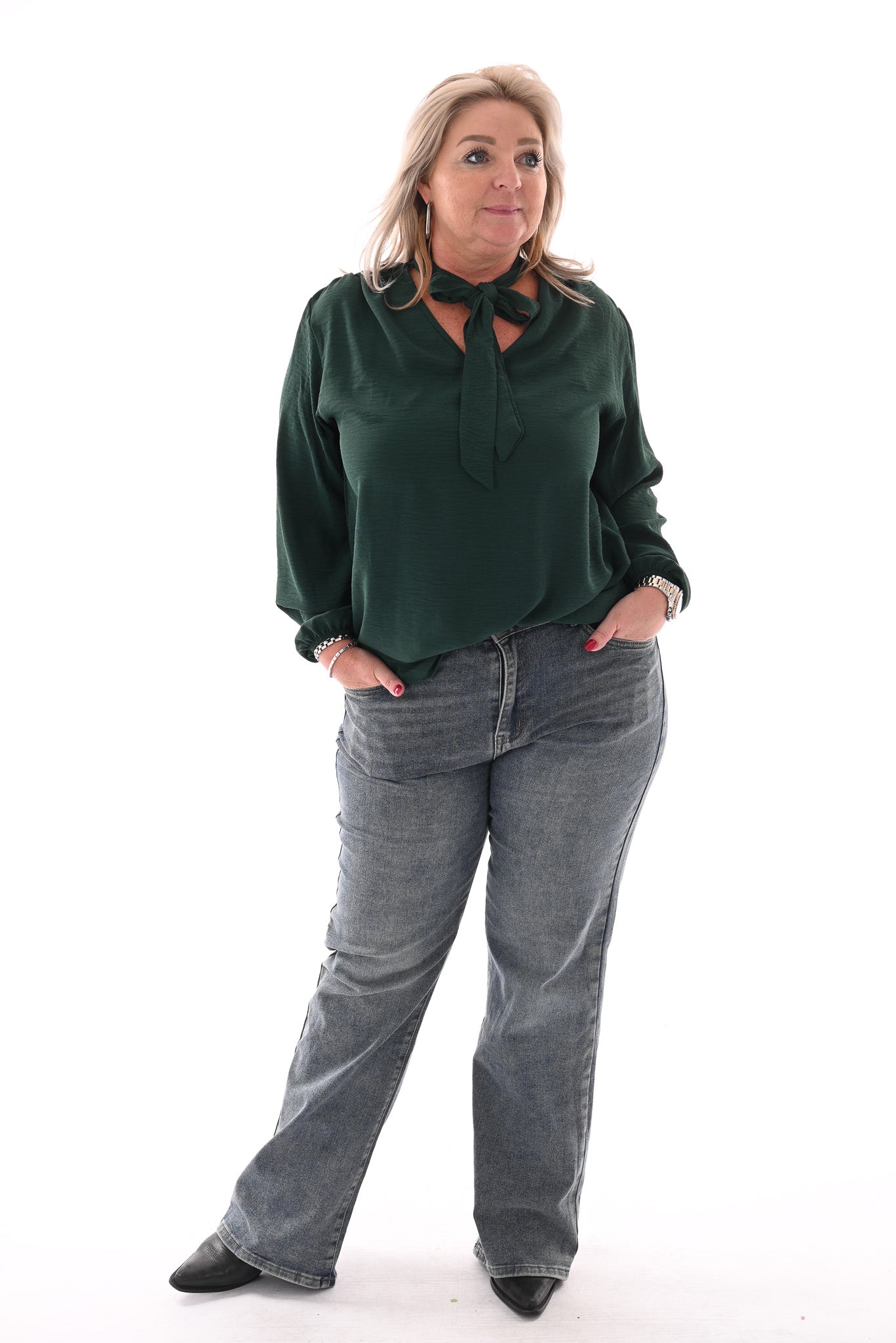 Blouse met strik flessengroen