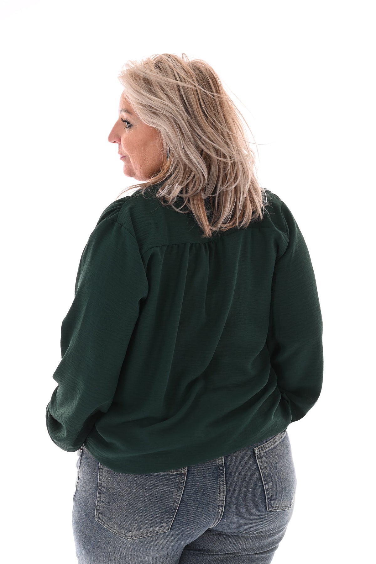 Blouse met strik flessengroen