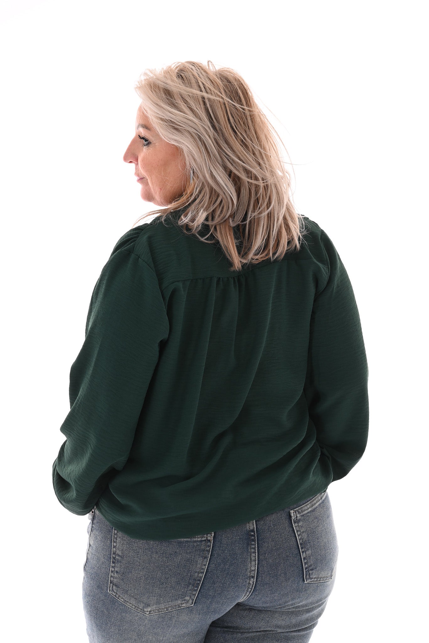 Blouse met strik flessengroen