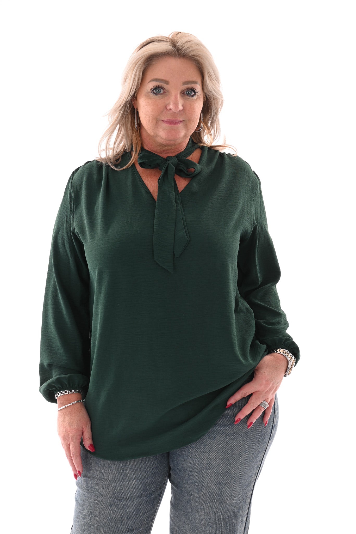 Blouse met strik flessengroen