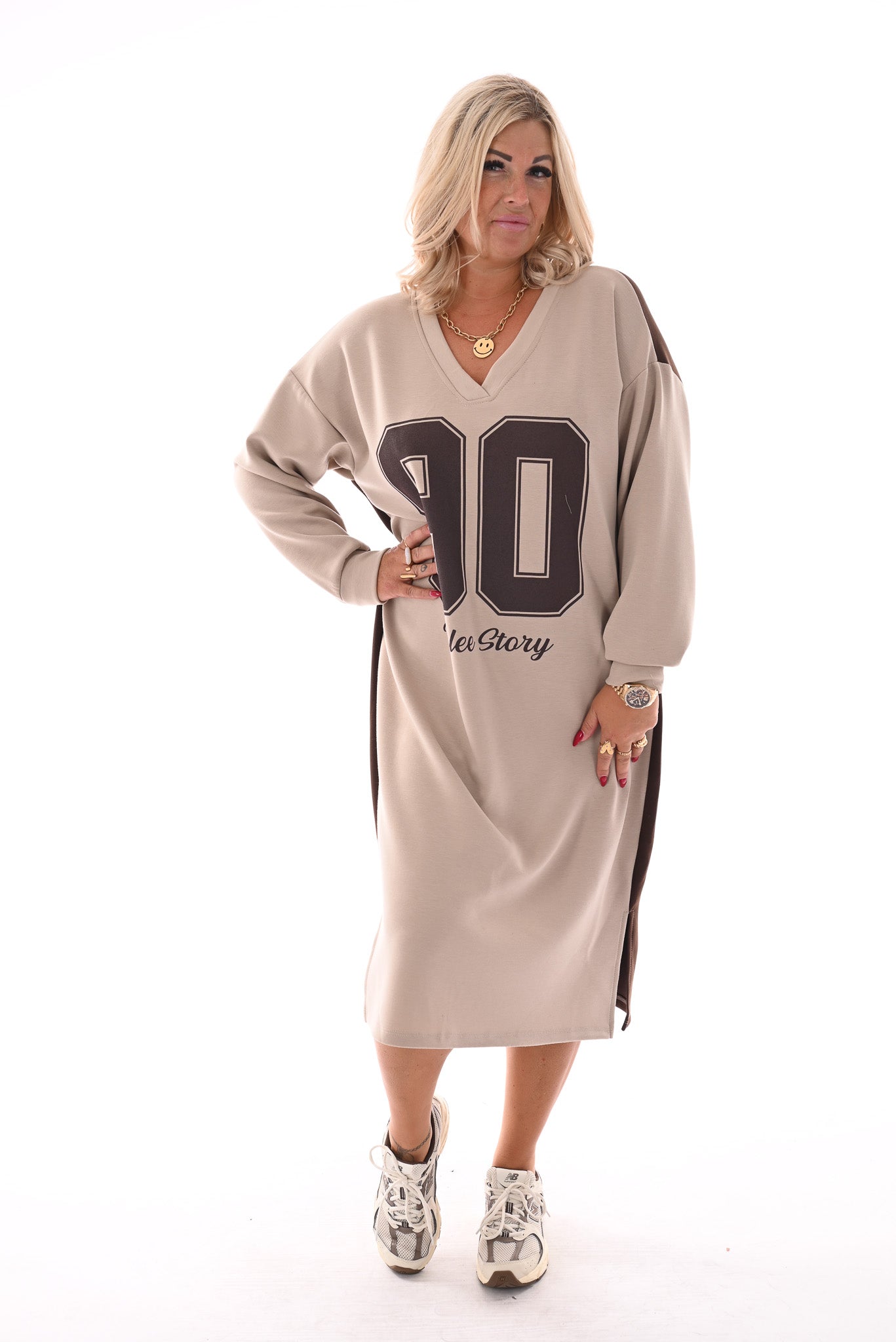 Sweaterdress 90's lange mouwen bruin