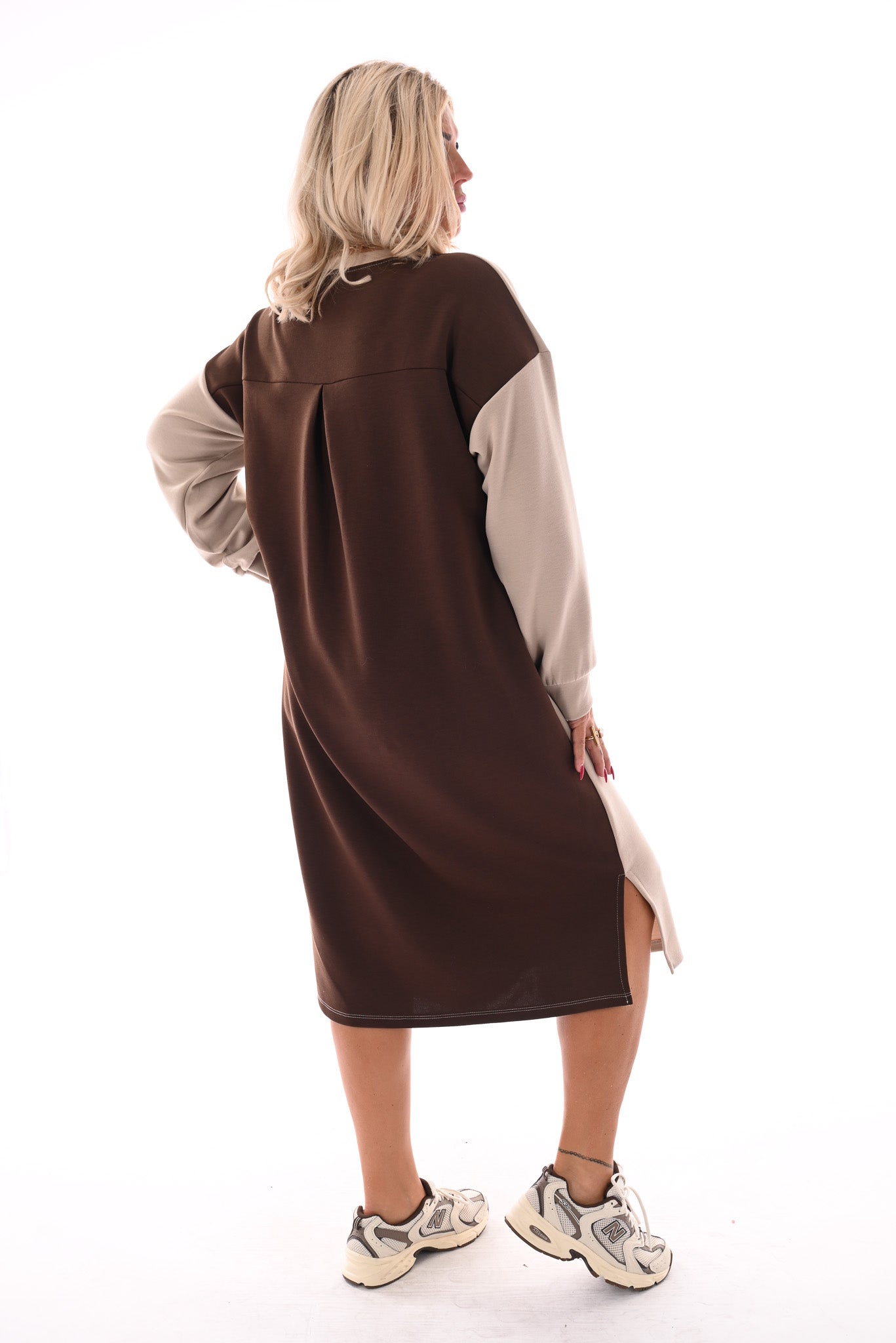Sweaterdress 90's lange mouwen bruin
