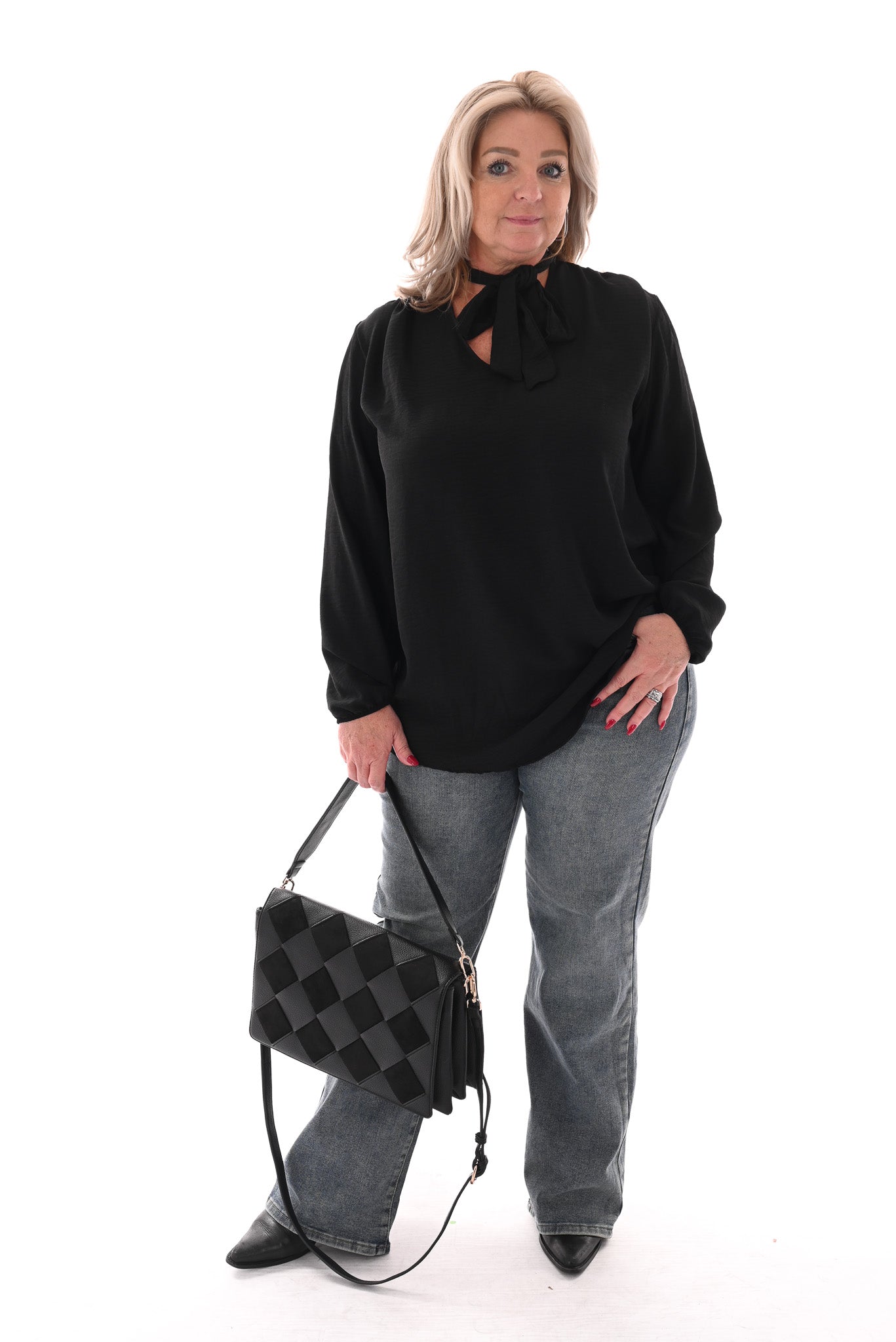 Blouse met strik zwart