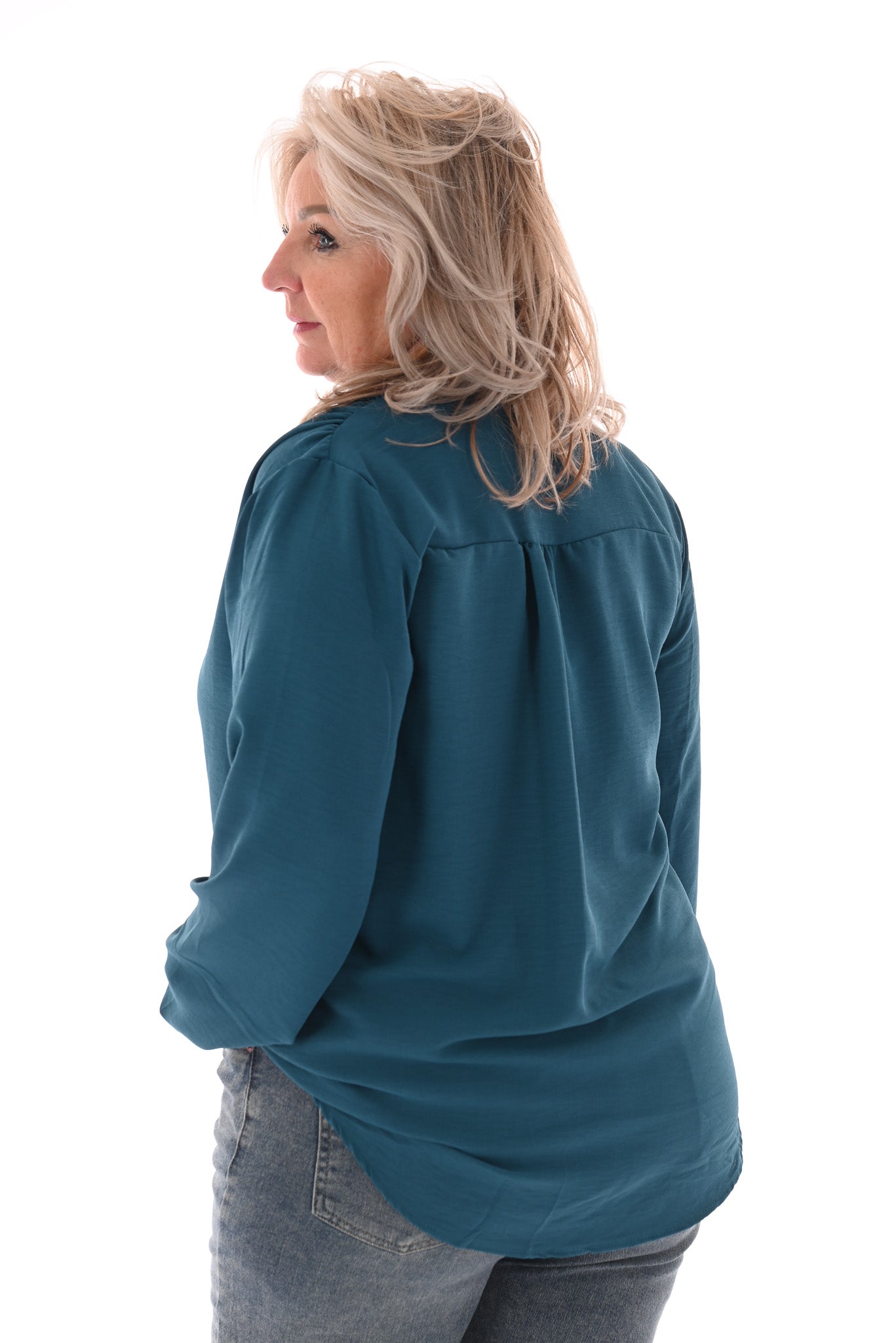 Blouse met strik petrol