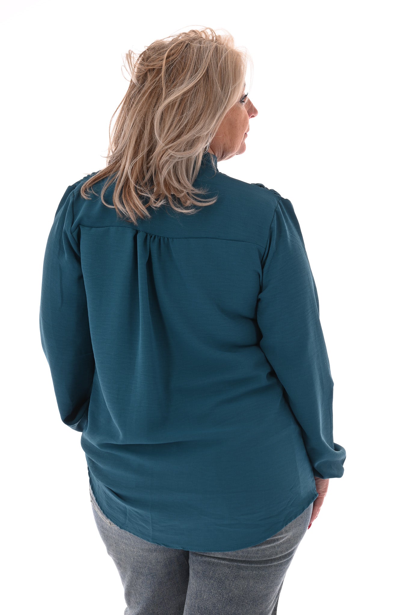 Blouse met strik petrol