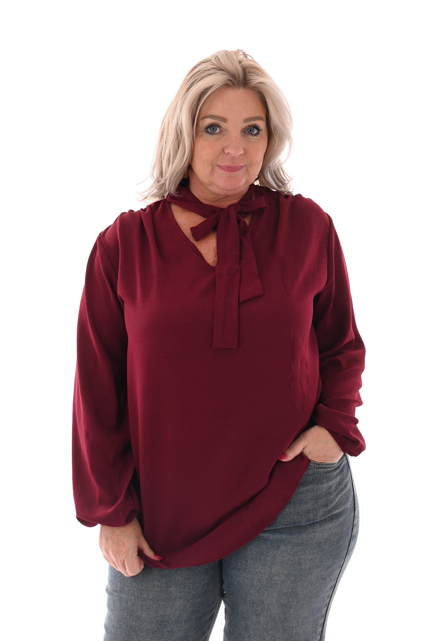Blouse met strik bordeaux