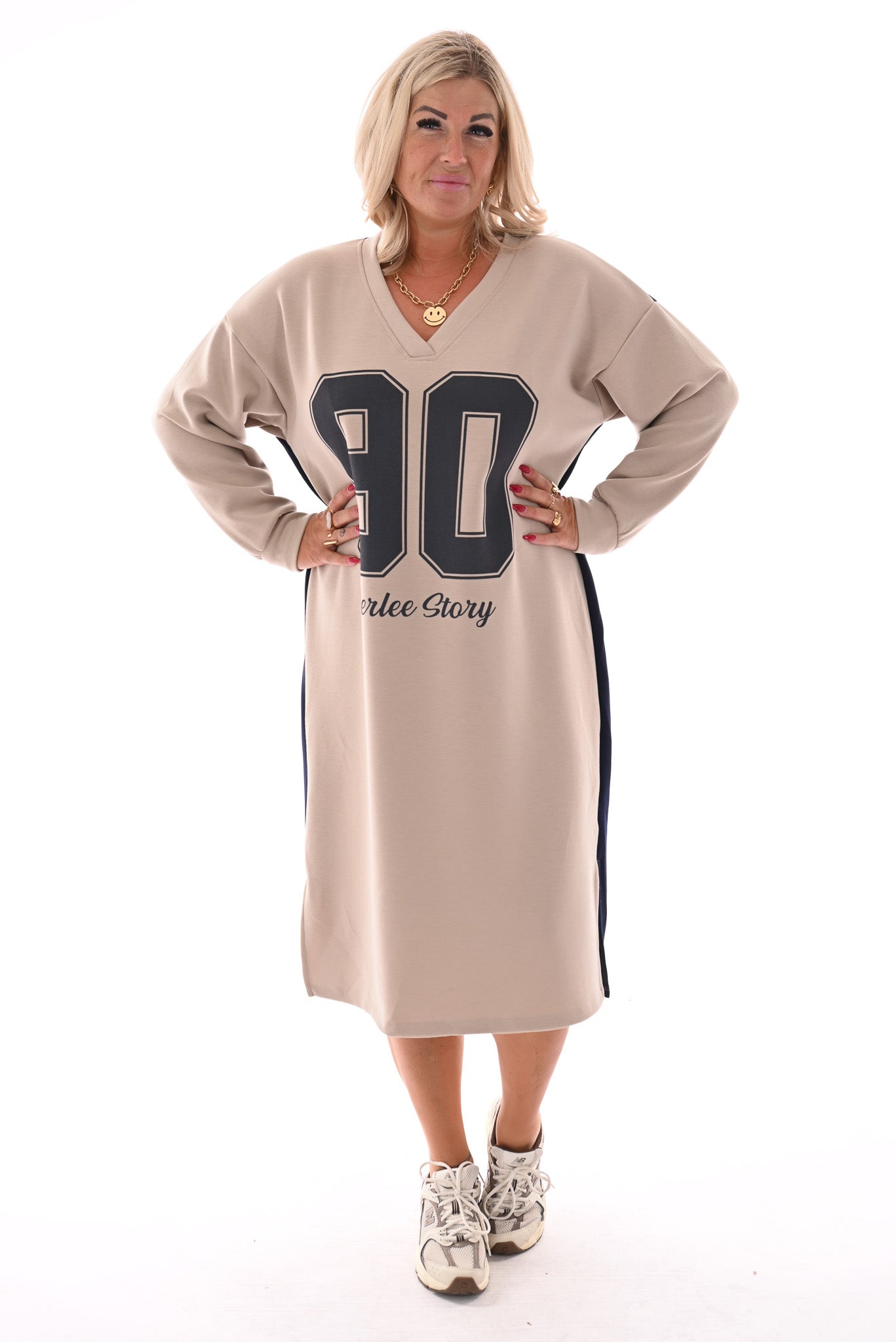 Sweaterdress 90's lange mouwen marineblauw