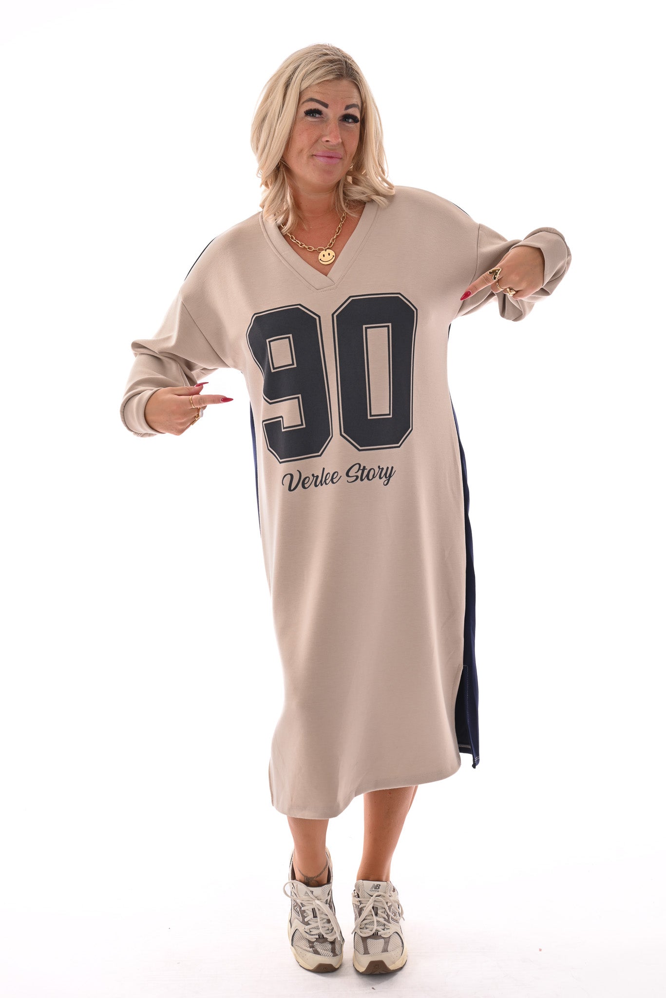 Sweaterdress 90's lange mouwen marineblauw