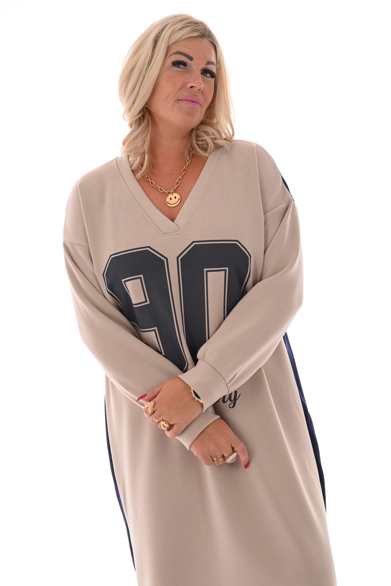 Sweaterdress 90's lange mouwen marineblauw